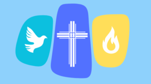 Christliche Schulen Bild mit Taube, Kreuz, Flamme