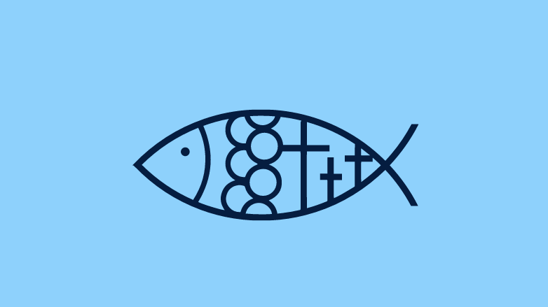 Christliches Symbol Fisch mit 3 Kreuzen im Bauch