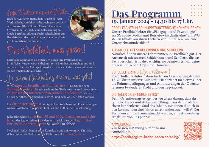 Berufliches Gymnasium Pädagogium Baden-Baden Flyer Programm