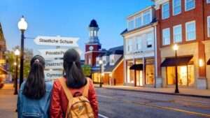 Mutter und Tochter suchen nach Privatschule