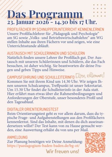Flyer Pädagogium Baden-Baden Tag der offenen Tür Januar 2026