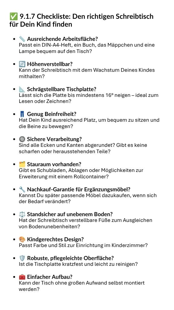 Screenshot Checkliste Schreibtisch Ebook Ratgeber Einschulung Checkliste