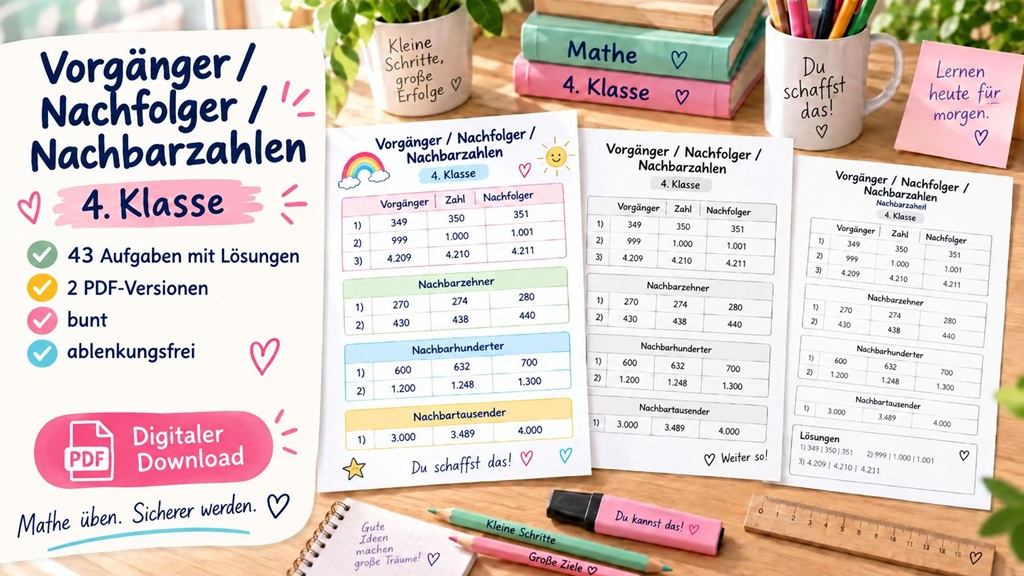 Übungsmaterial Vorgänger Nachfolger 4.Klasse Mathe Übungsaufgaben 4.Klasse